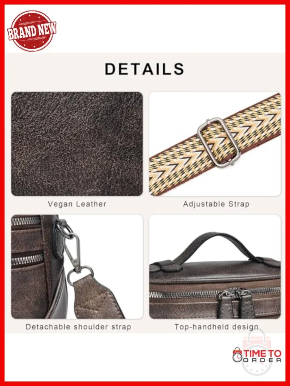 Vegan Leather Crossbody Bag with Wide Adjustable Strap Lightweight Purse